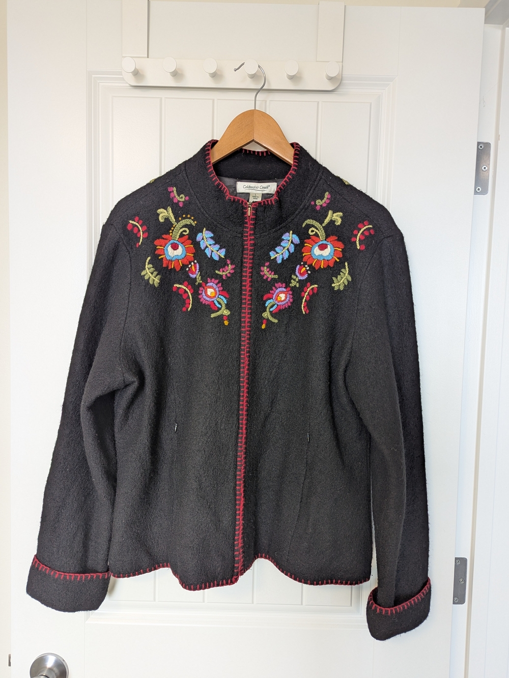 Coldwater Creek Women's Black Embroidered Wool Blend Jacket L